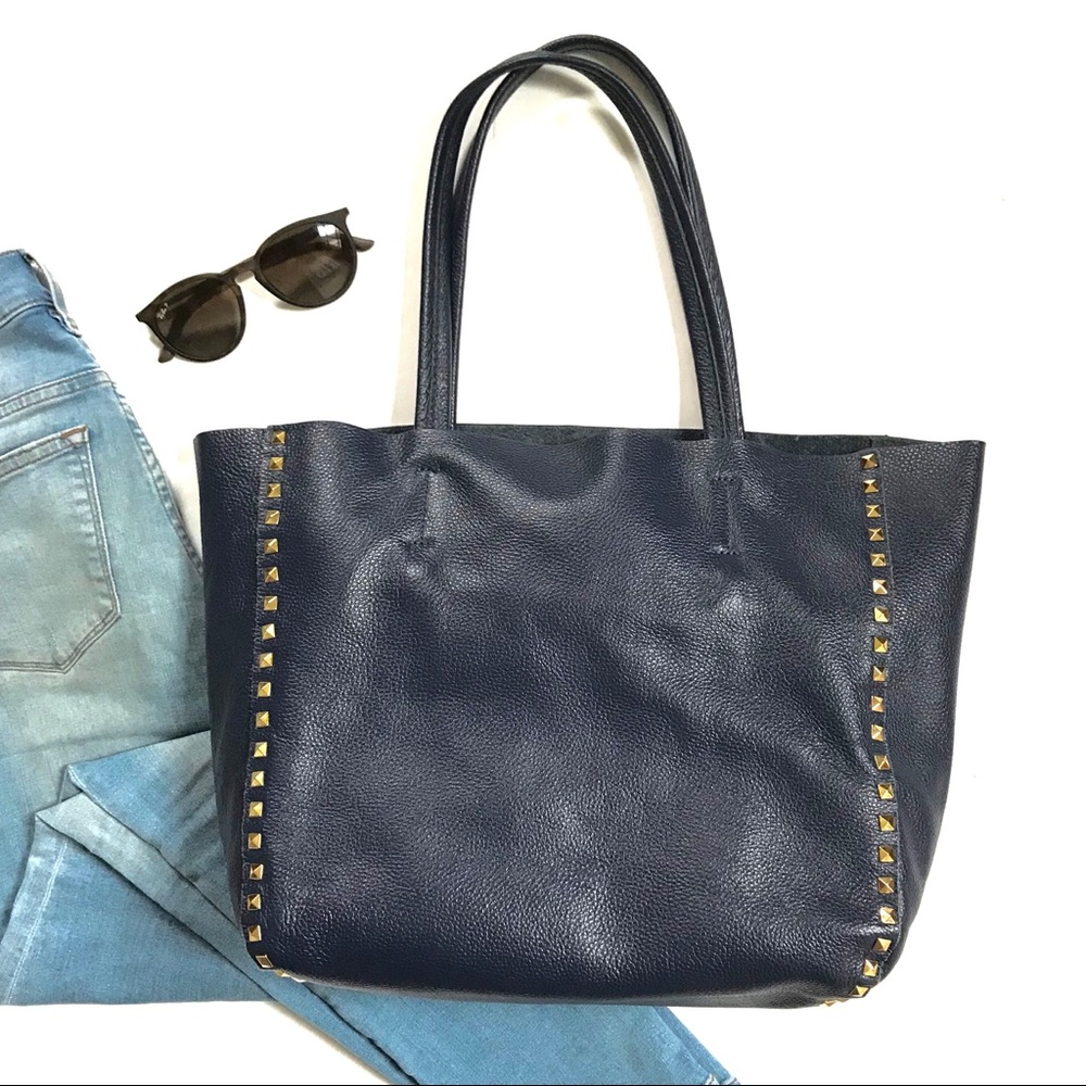 Danielle Stevens Vincenza Navy Leather Tote Bag